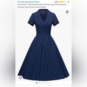 GownTown 1950 Women Dress Shawl Lapel Cocktail Swing Dress with Pockets